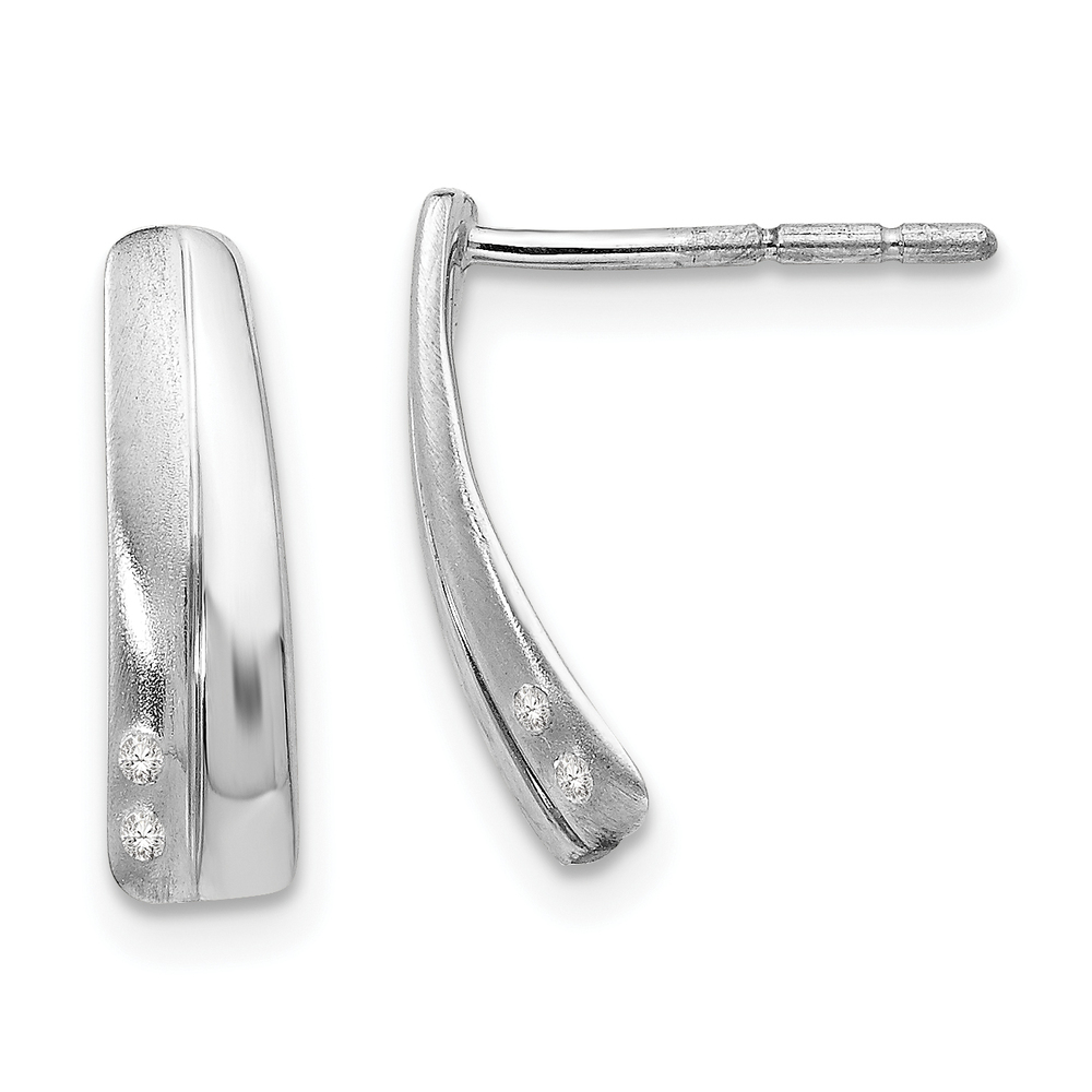 925 Sterling Silver Rhodium-plated Satin and Polished Diamond Post Drop Earrings